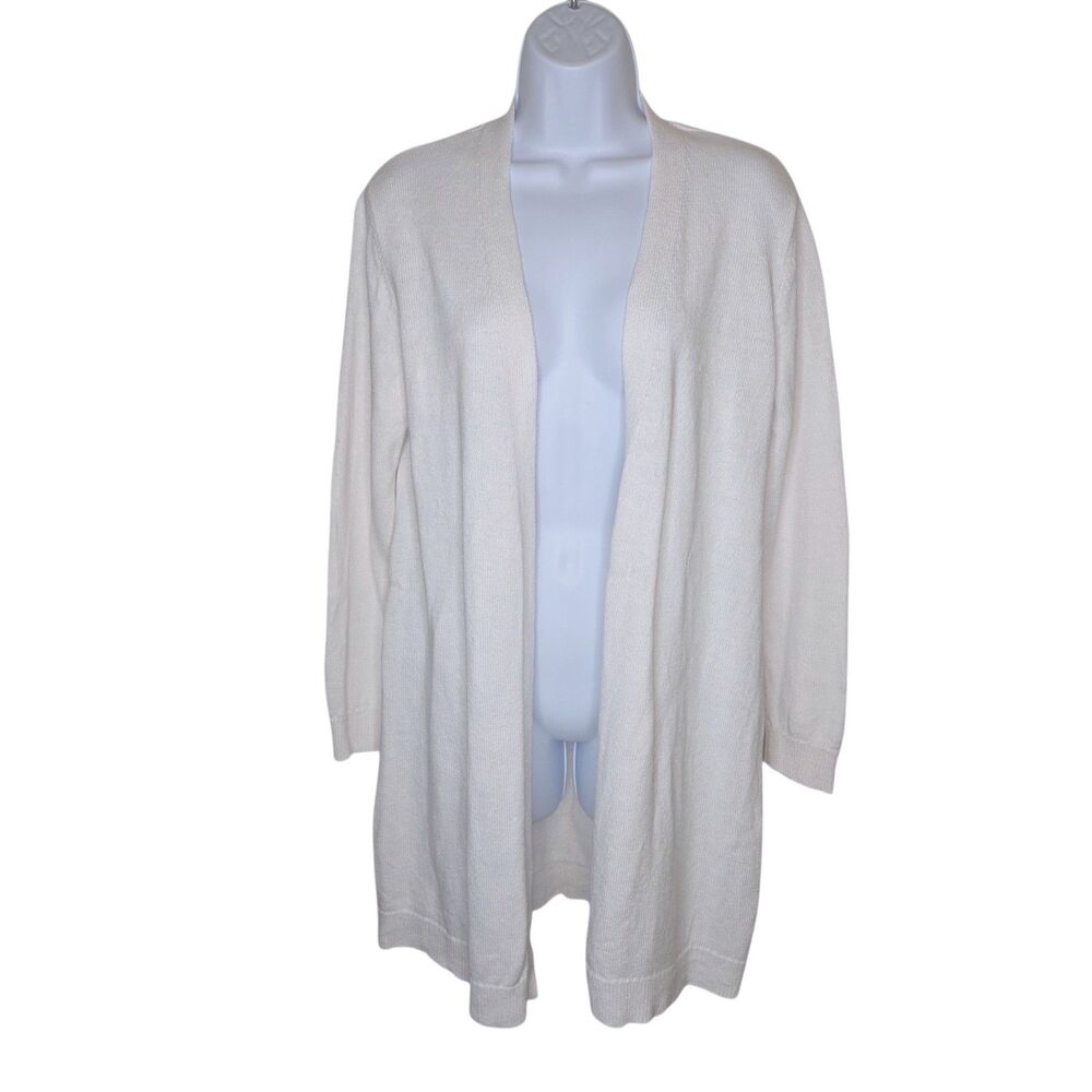 Eileen Fisher Organic Linen Cotton Open Front Longline Cardigan Sweater Medium